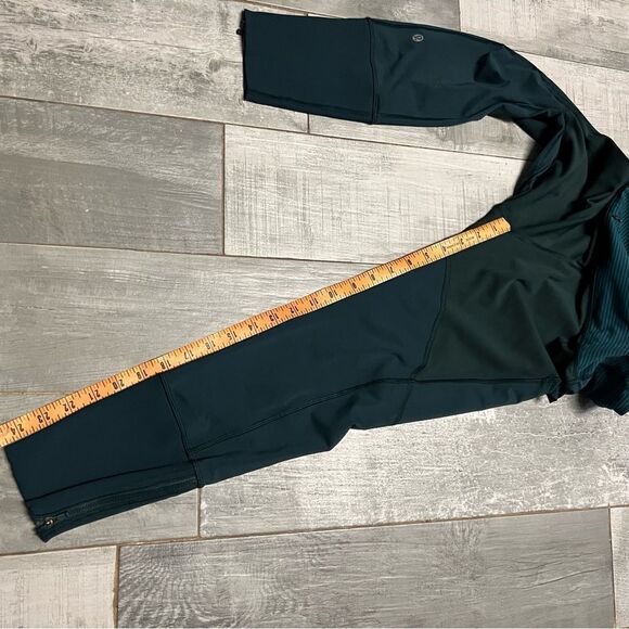 LULULEMON Rebel Green Navy Blue Stripe Luxtreme Tights Ankle Zipper Legging 6 - Picture 13 of 16